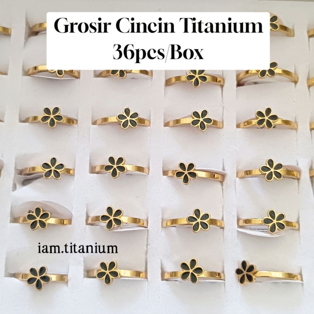Grosir Cincin Titanium 36pcs/Box Cincin Bunga Bahan Titanium Anti Karat Anti Luntur Stainless Steel 