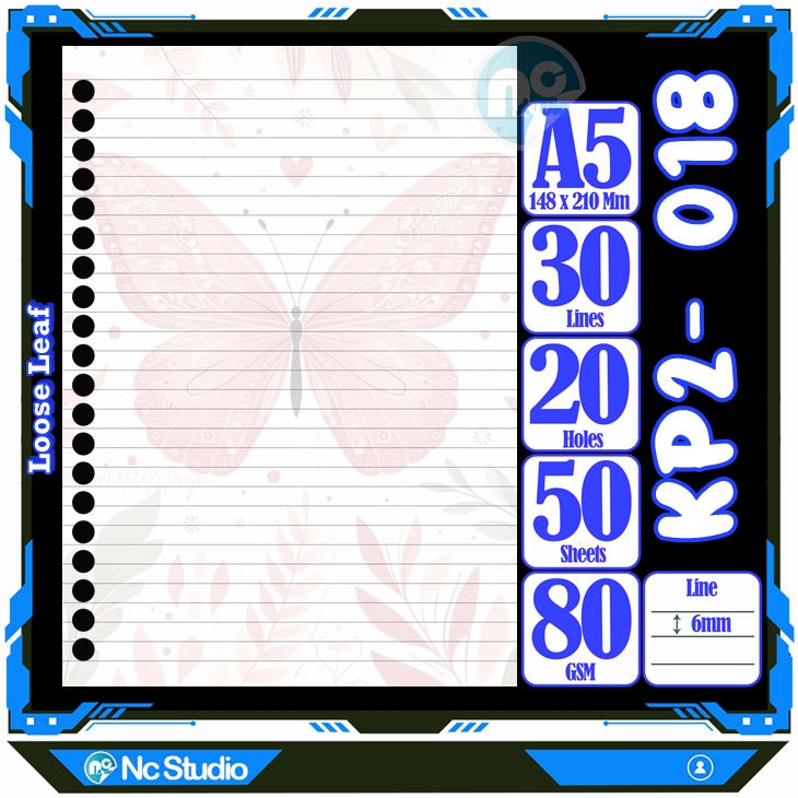 

Loose leaf Kertas binder A5 Isi 50 Lembar Polos karakter kupu kupu serangga lucu autestic autestik Buku Refil isi ulang lucu warna warni bergambar garis Repil