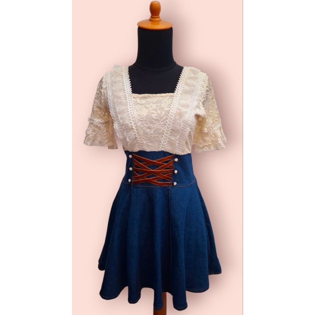 Kawaii Lolita Dress Coquette Brukat Combi Denim Brand From Axes Femme Ori 100%