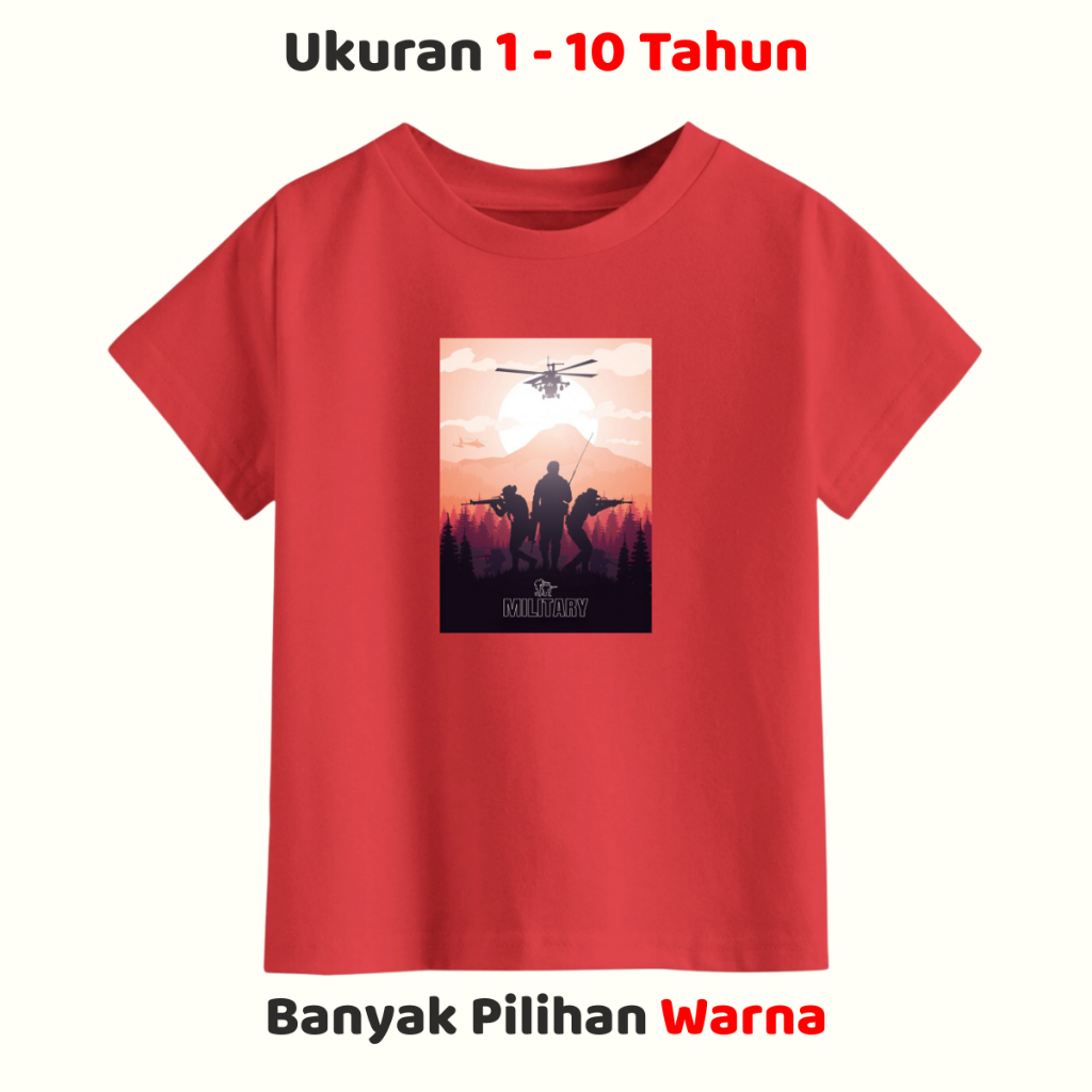 Kaos Anak Tentara Military Katun 30s Umur 1-10 Tahun Lengan Pendek Untuk Laki Laki