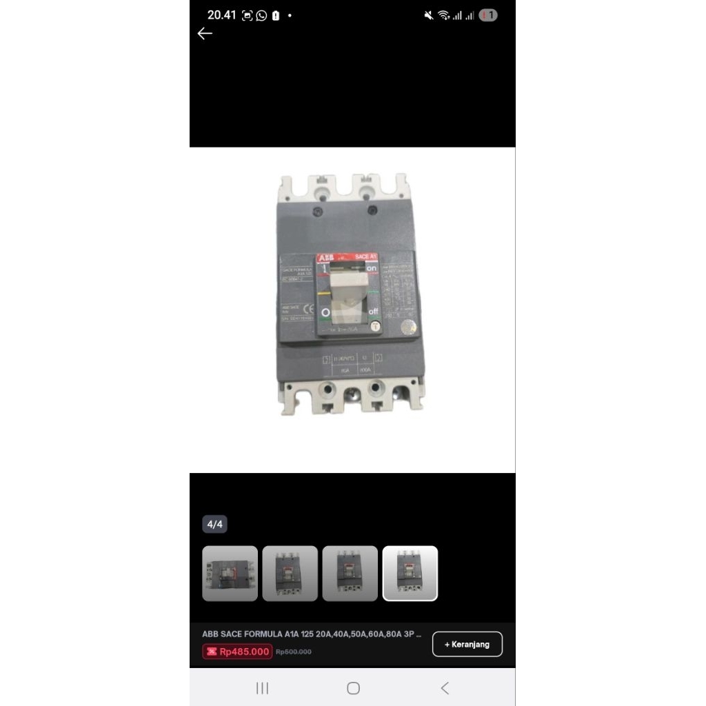 ABB SACE FORMULA A1A 125V  20A, 40A, 50A, 60A, 80A  MCCB: 3P