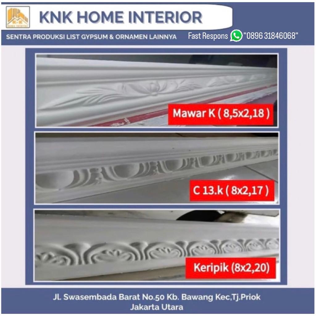 List Gypsum 8cm / Lis Gypsum Motif Keripik & C13 / List Plafon Gypsum / List Dinding Gypsum