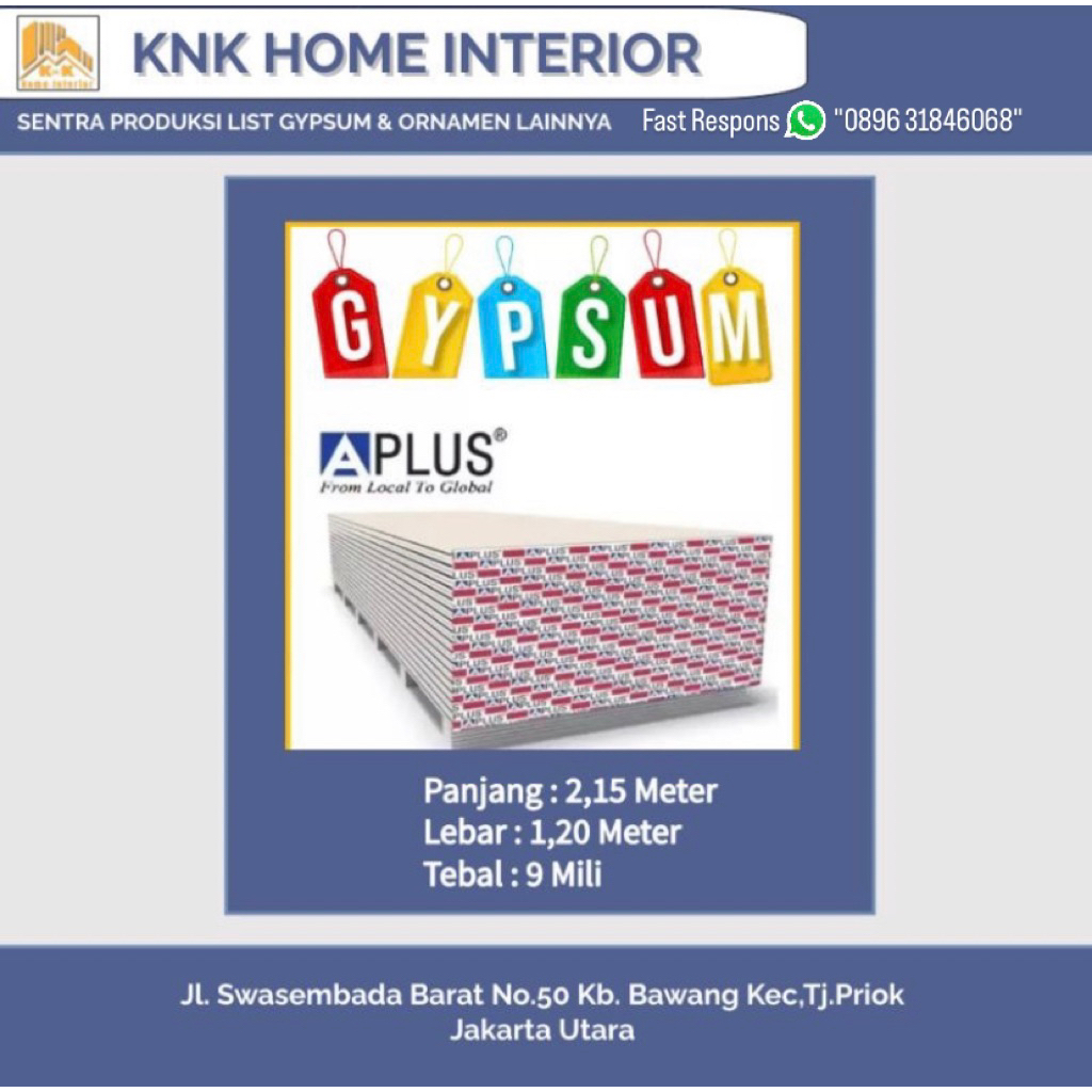 Gypsum / Gipsum / Gypsum Aplus / Gypsum Plafon / Gypsum Partisi / Papan Gypsum