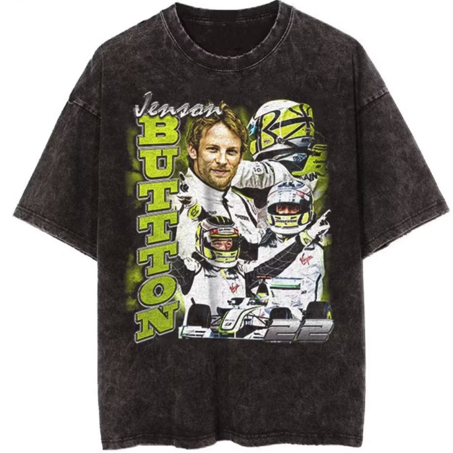 Kaos Oversize Jenson Button F1 | Cotton 24s Built-Up | Wash Vintage
