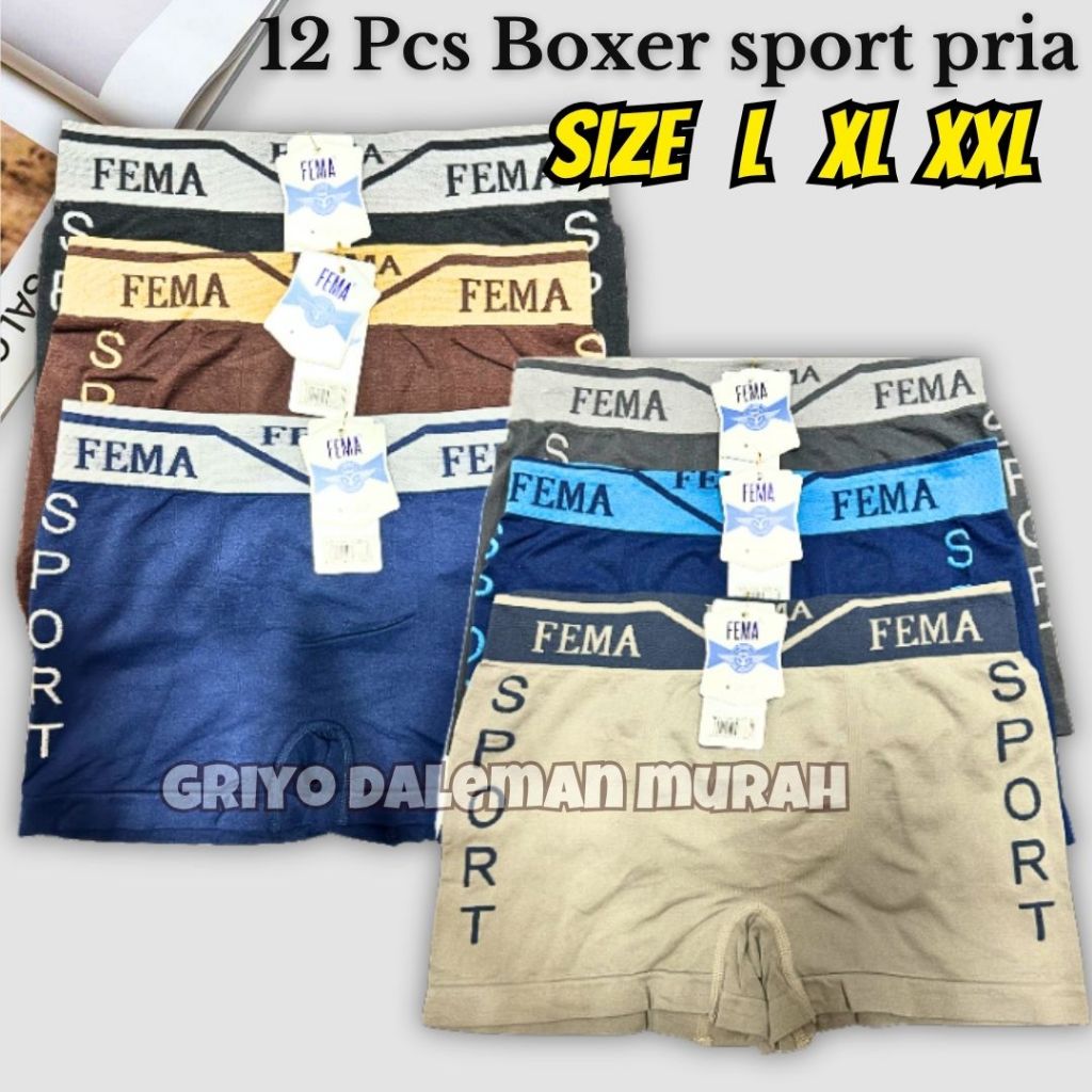 12Pcs CD Celana Dalam Boxer Pria Fema Rajut Sport 7788 7789