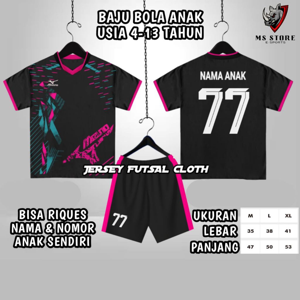 baju bola anak anak laki-laki dan perempuan umur 3-13 tahun set pakaian olahraga anak free sablon na