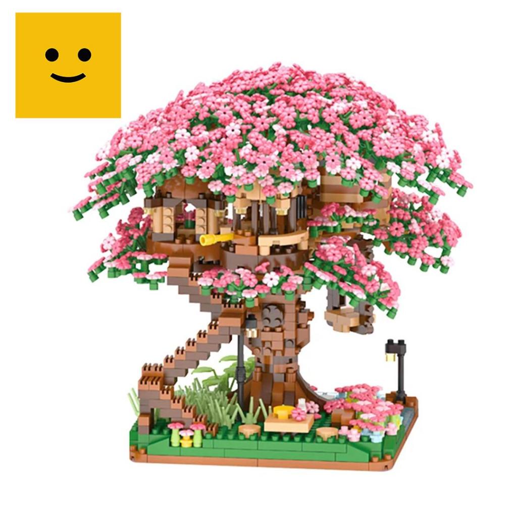 TOBBIES Mainan Balok Susun Rumah Pohon Bunga Sakura 2008 Bricks Miniatur Pohon Sakura Rumah Pohon