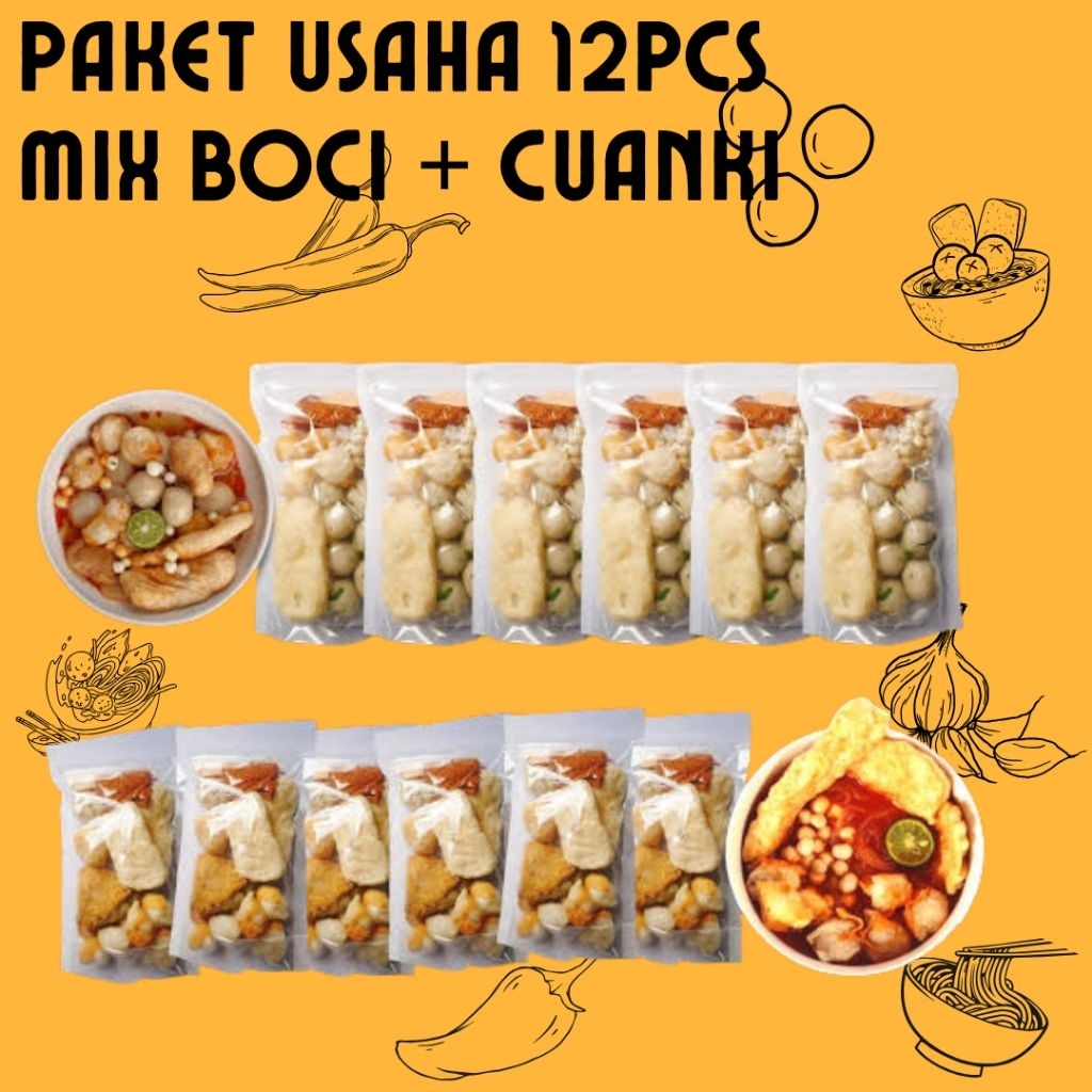 

(PAKET USAHA MIX BOCI&CUANKI&SEBLAK) tersedia juga cuanki seblak boci ayam suwir pedas mercon paket usaha isi 12pcs tanpa jeruk limau / enak murah pedas asin cimol cuanki seblak frozen food snack instan cemilan ide usaha keju mozarella