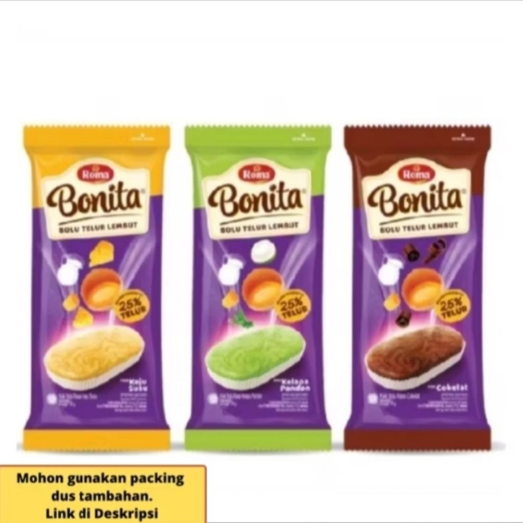 

Bonita Roma Bolu Bonita All Varian | Cemilan & Snack Bolu Kue Lembut | 1Sachet | 1Box 12x30g