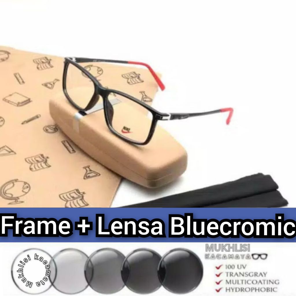 KACAMATA Sporty KACAMATA BLUECROMIC | kacamata wanita/pria | paket frame + lensa photocromic anti ra