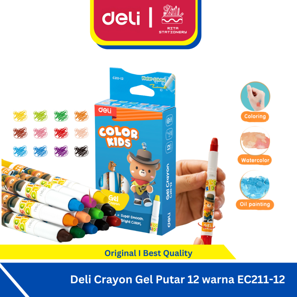 

Deli Silky Crayon / Krayon Gel 12 Warna Mudah Dicuci Tidak Mengotori Tangan EC211