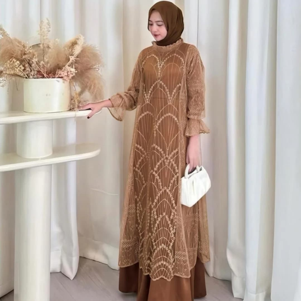 alea dress brukat dres kondangan outer elegan gamis muslim premium gamis brukat kekinian size M L XL