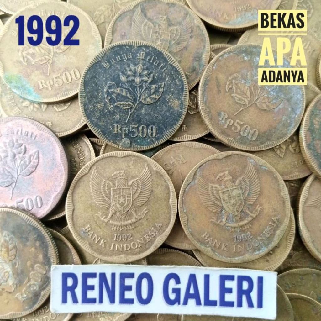 Jelek asli 500 Rupiah tahun 1992 Melati besar Uang Koin kuno logam Indonesia original