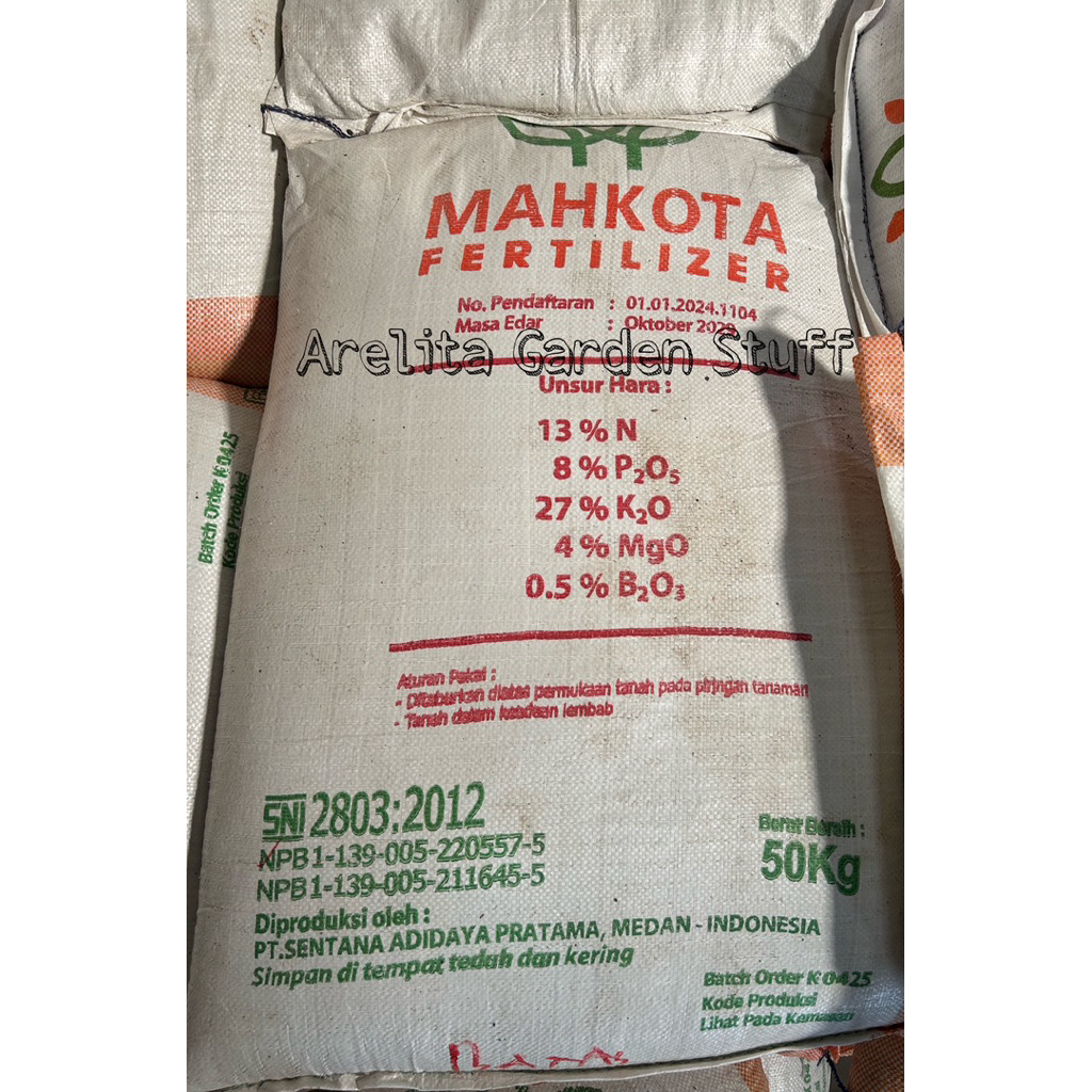Pupuk NPK Mahkota 13-8-27-4 +0,5%B Kemasan 50kg