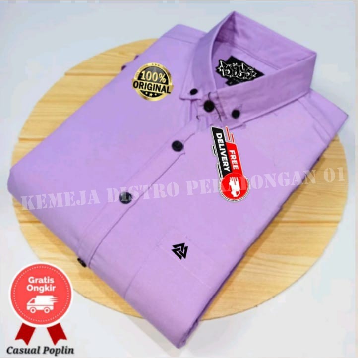 kemeja polos pria lengan pendek warna Lilac baju kantor cowok Hem Casual atasan formal