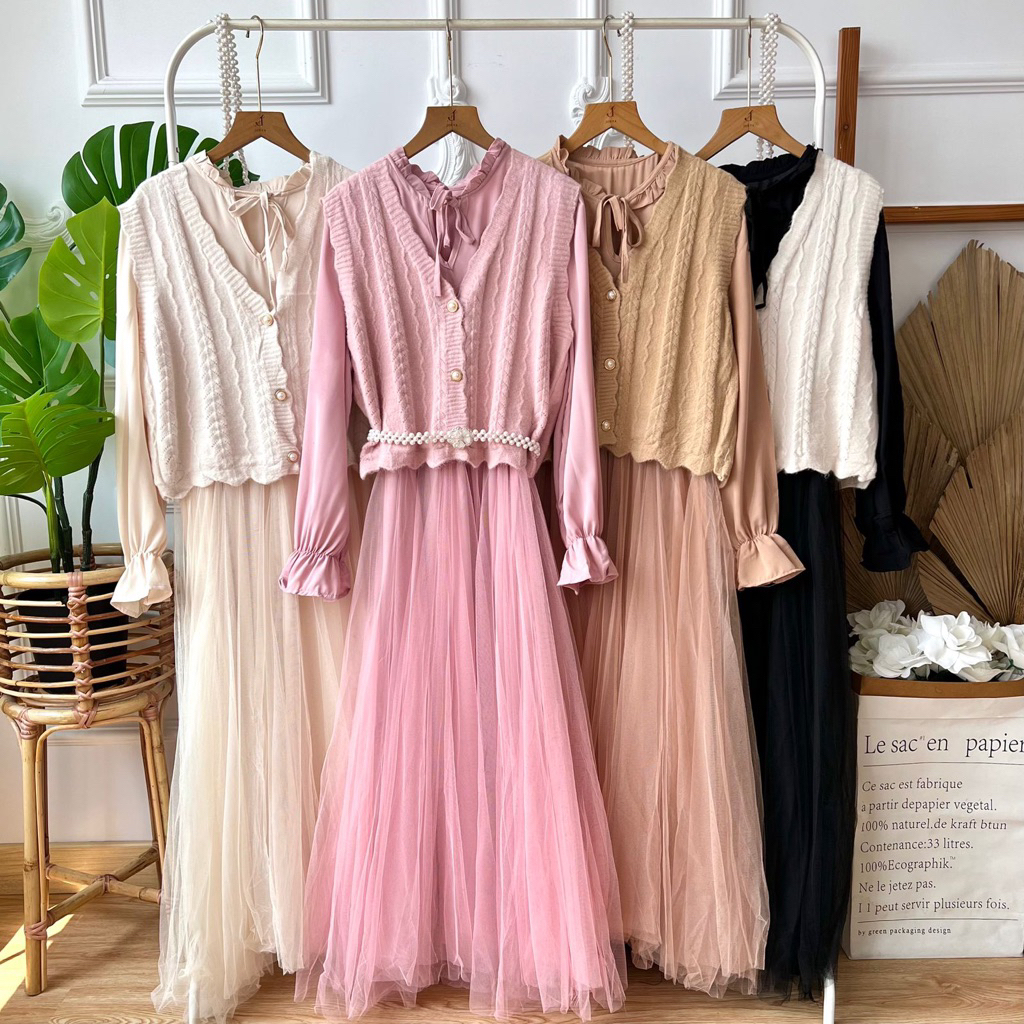 Tarisya Dress + Vest / Baju Gamis Rompi Wanita Import