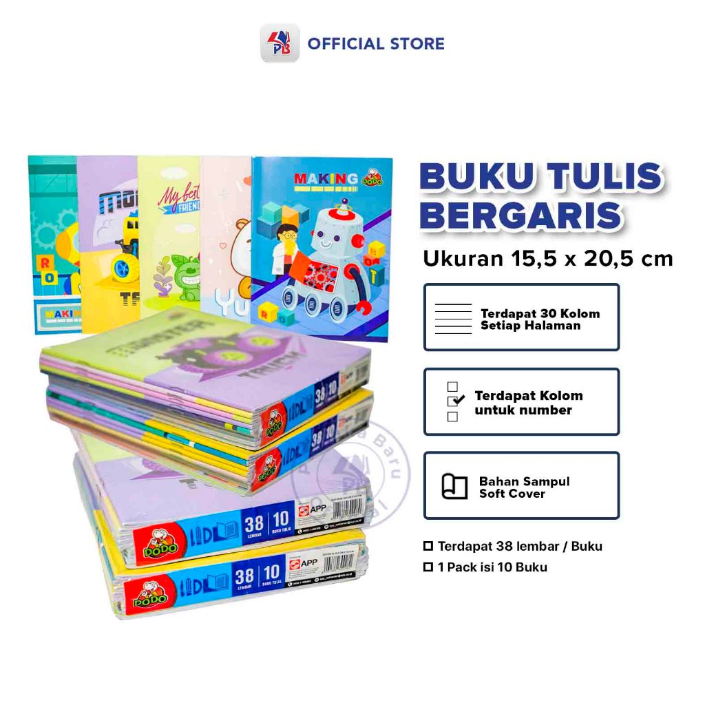 

Buku Tulis 38 lembar / Buku Tulis 38 Lembar Merk Random 1 pack Isi 10 Buku / PBNB