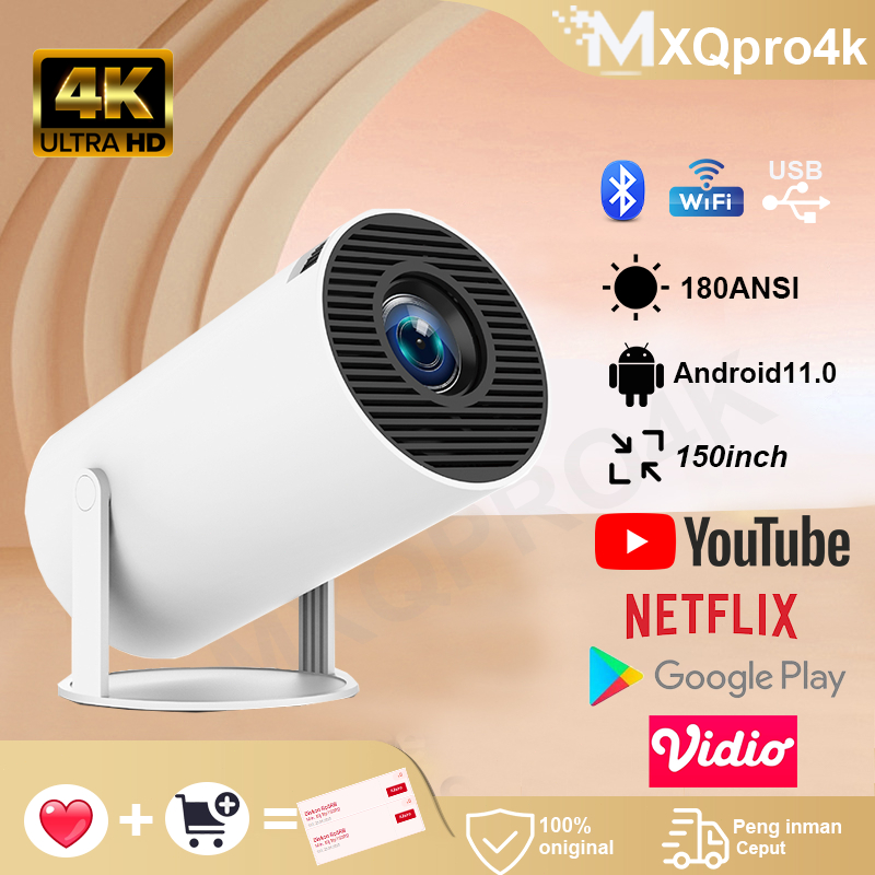 JEAN_ MXQpro4K Smart Proyektor LCD Android11.0- Proyektor Android - Netflix - YouTube - 180 ANSI