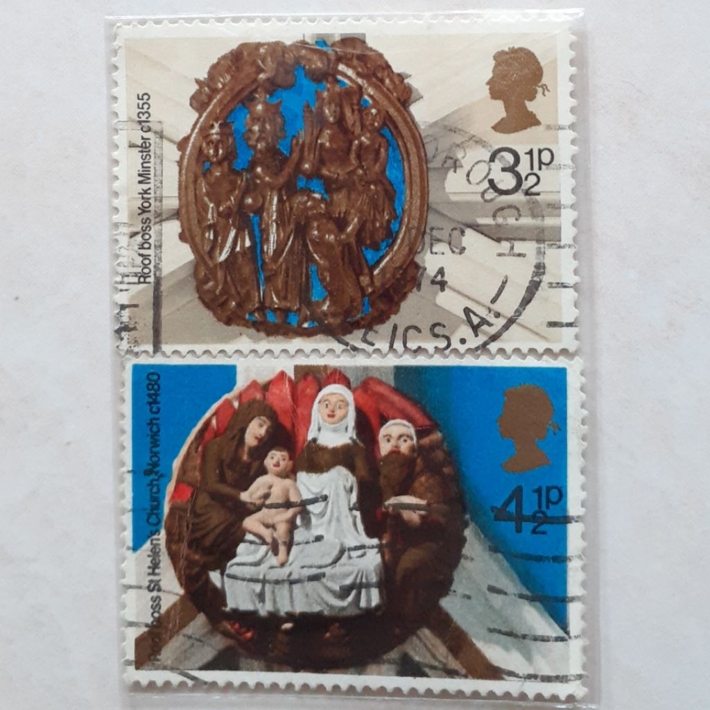 

Perangko Inggris Britania Raya Christmas 1974 (Church Roof Bosses) Tahun 1974 set 2pcs