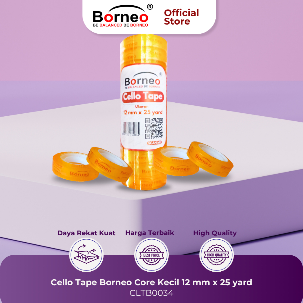 

12 ROLL - Borneo Cello Tape Kecil (12mm x 25y) - Lakban Bening Kecil