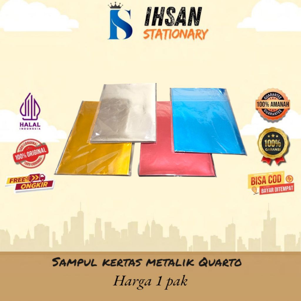 

sampul kertas metalik buku Kwarto isi 20 lembar (1 pak)
