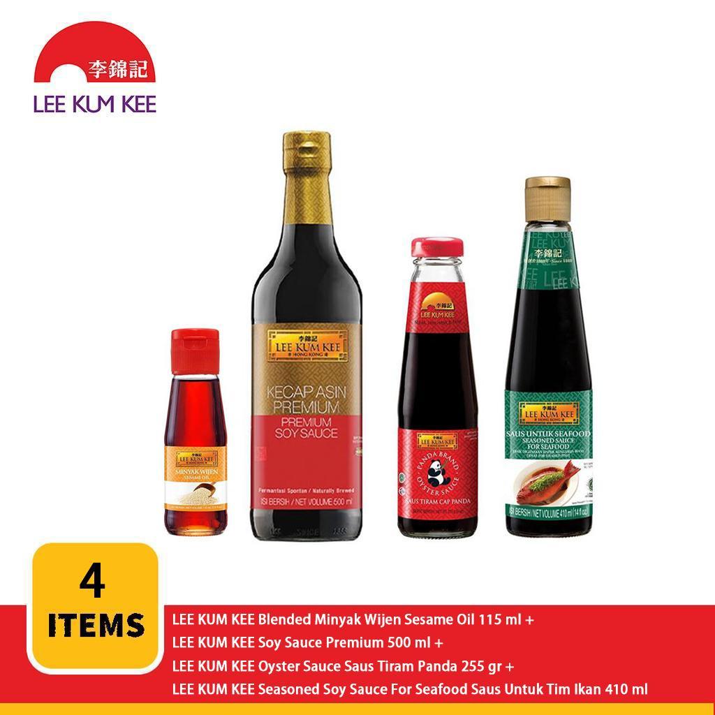 

LEE KUM KEE Blended Minyak Wijen Sesame Oil 115 ml & LEE KUM KEE Soy Sauce Premium 500 ml & Lee Kum Kee Oyster Sauce Kum Chun 255 gr & LEE KUM KEE Seasoned Soy Sauce For Seafood Saus Untuk lkan 410 ml
