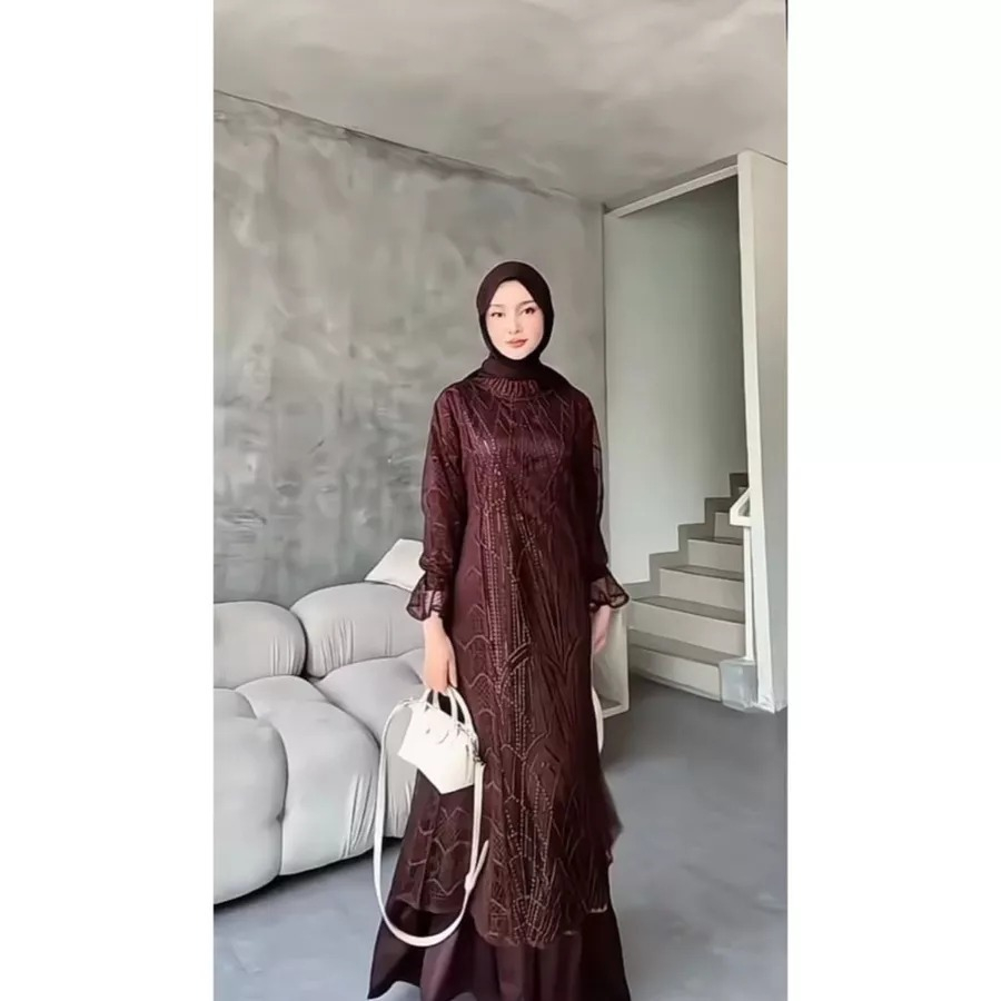 Smartbye - Allea Dress Gamis Kondangan Silk Burkat Premium Abaya Maxy Burkat Elegan