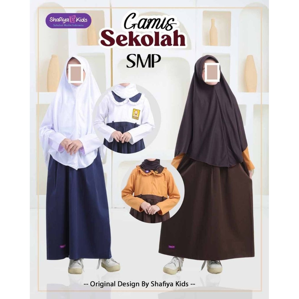 SK Shafiya kids Baju Gamis Seragam Sekolah SMP Anak Perempuan Biru Putih Pramuka