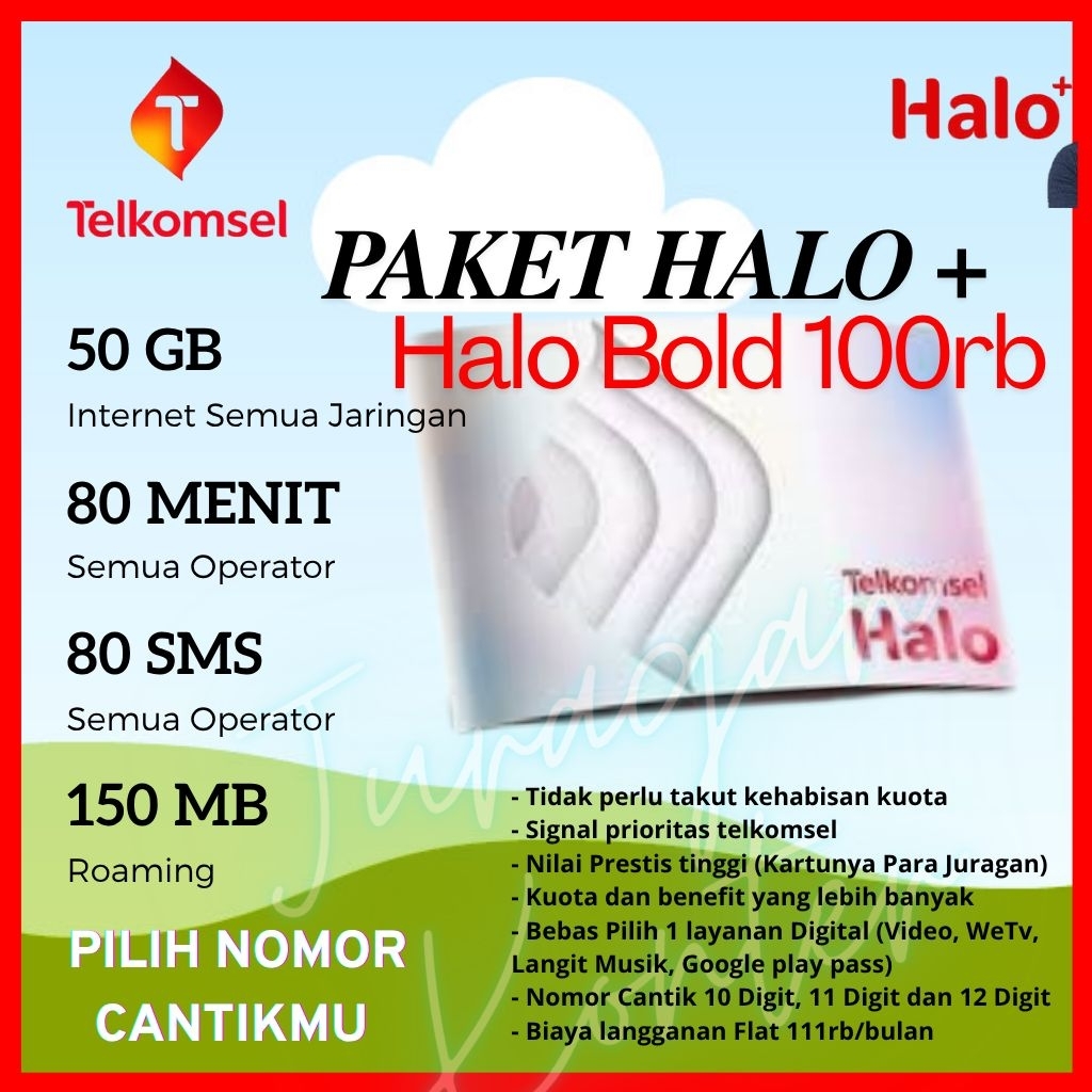 Kartu Halo Telkomsel 10 Digit 11 Digit 12 Digit Nomor Cantik kuota 50 gb