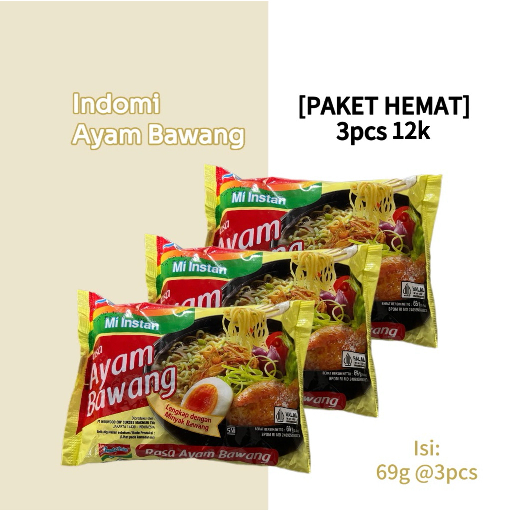 

[PAKET HEMAT] Indomi Ayam Bawang Mi instan kemasan 69g @3pcs