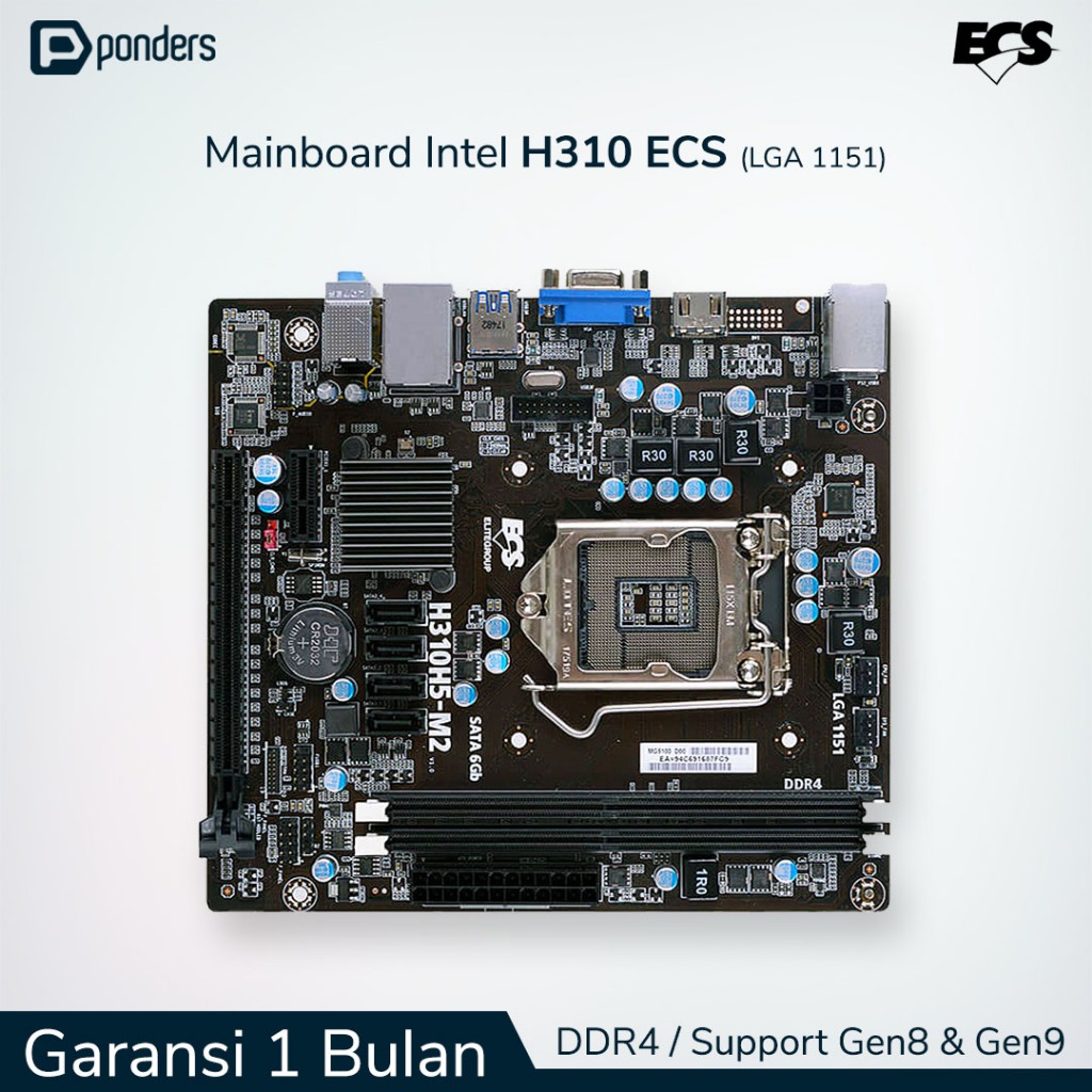 Mainboard Intel H310 ECS LGA 1151 DDR4 Support Gen8 & Gen9