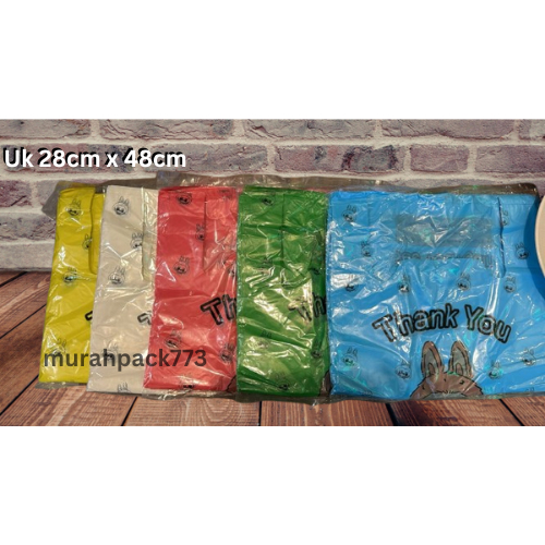 [25Lbr] 1 Pack Plastik Kresek / Kantong Plastik / Plastik Berkat Uk. 28 Thank you Labubu Warna Acak