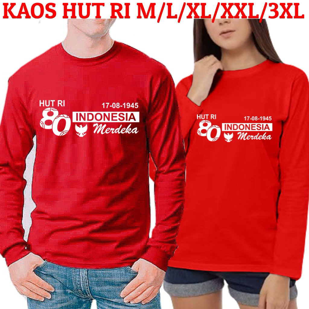 0 Kaos Hut Ri Ke 80 / Kaos Hut Ri Lengan Panjang / Kaos 17 Agustus Lengan Panjang