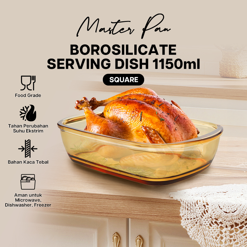 Master Pan Mangkok Saji Kaca Kotak Serbaguna Coklat Bening 1150 ml Master Glass Food Grade