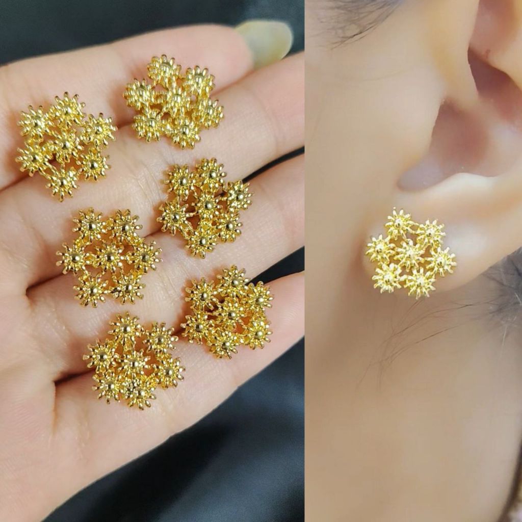 Titanium88 Anting Tusuk Bunga Tanjung 24k Anti Karat Lapis Emas