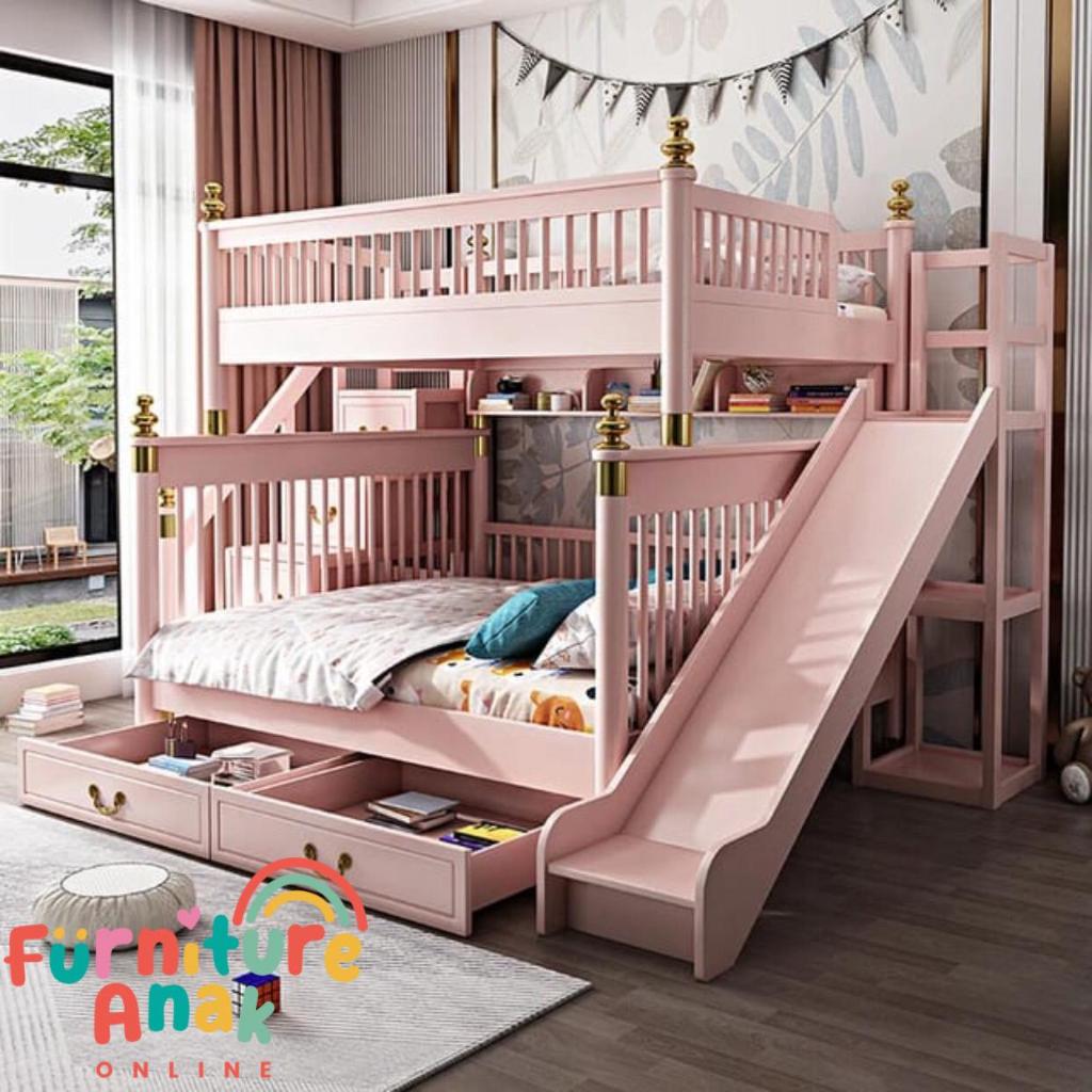 Ranjang Tingkat Anak Perempuan Pink
