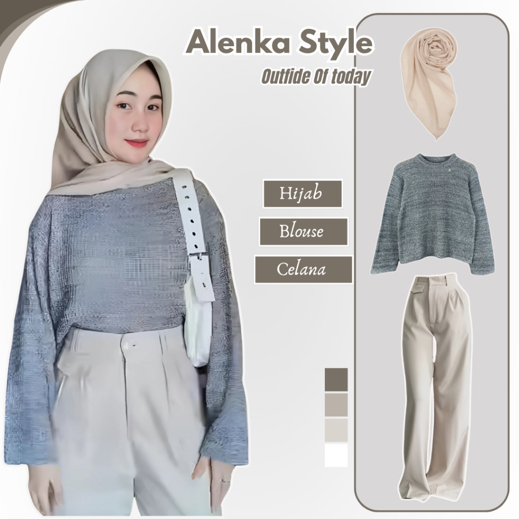 Setelan Wanita Kekinian One Set Korean Style (Blouse + Celana + Hijab) Ootd Keren Trendy Cewek_B0057