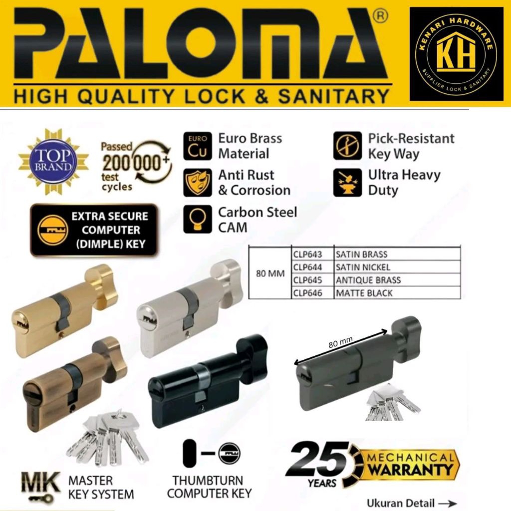 Cylinder Kunci Knob PALOMA Deluxe KC-CK 80MM Silinder Anak Kunci Pintu -Computer Key CLP 643 644 645
