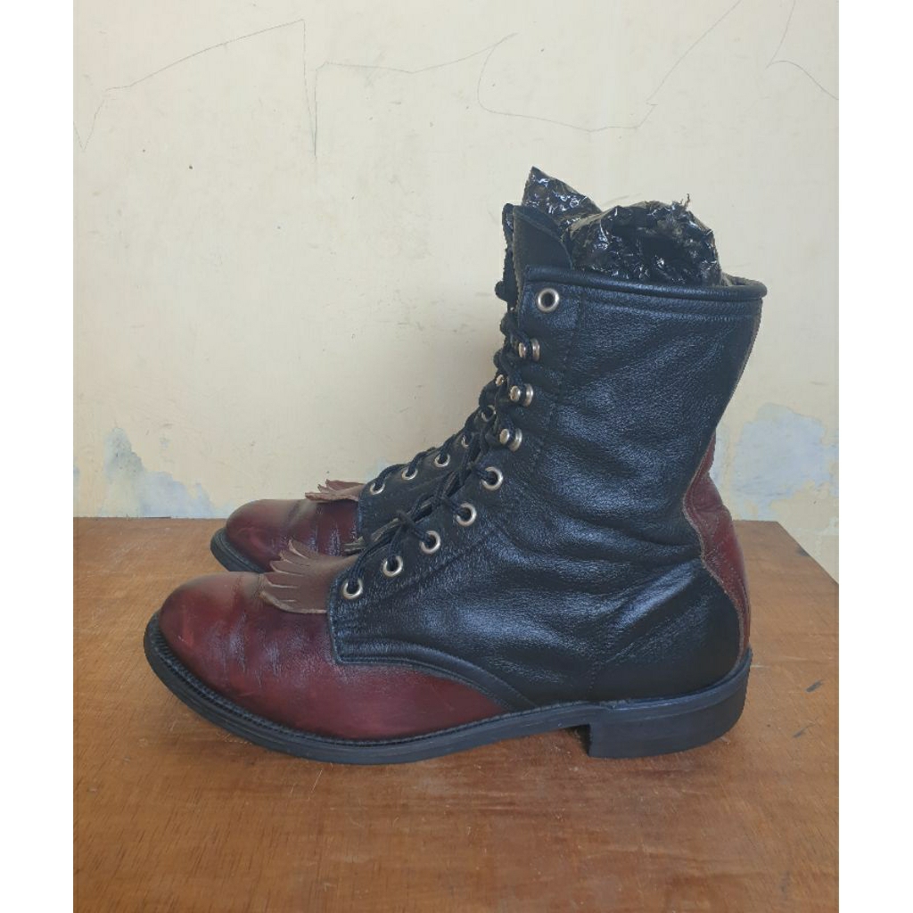 Sepatu Boots Logger Vintage Cowboy Lace Up Leather
