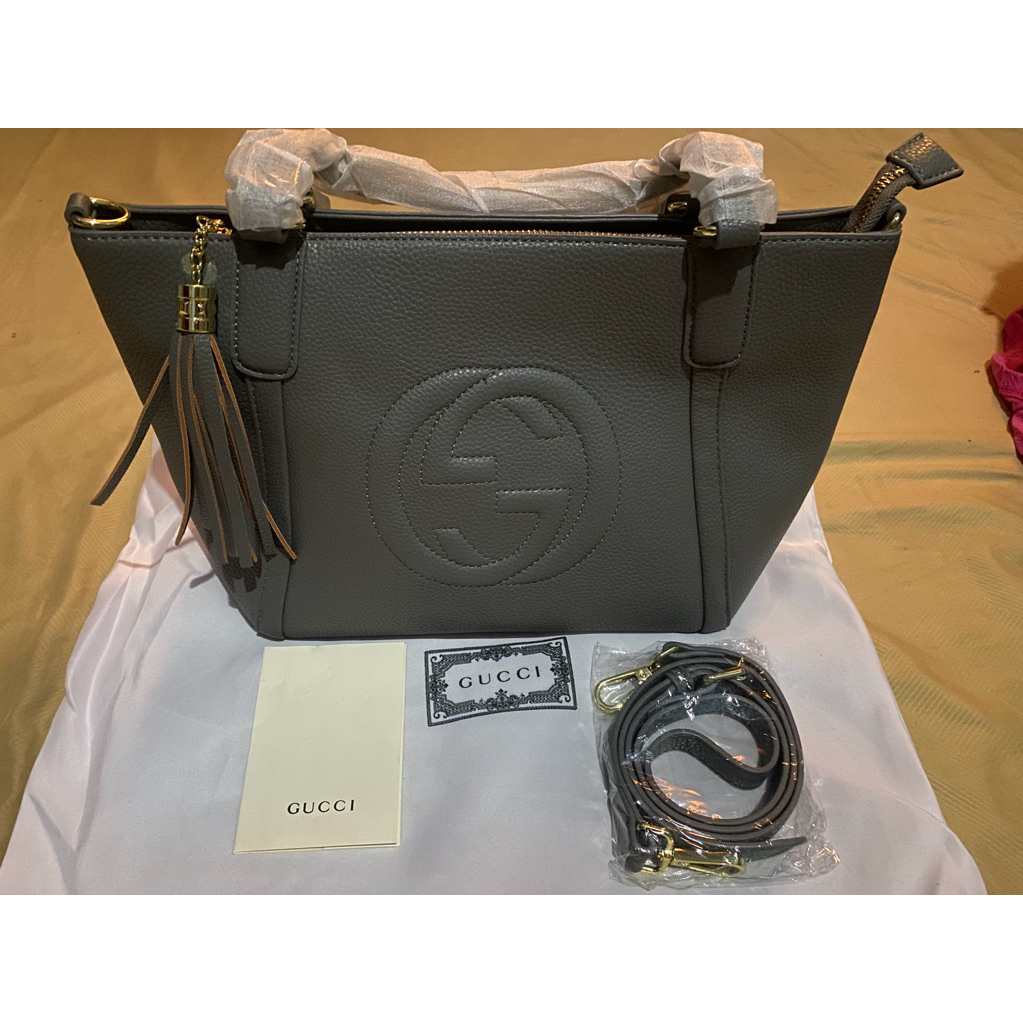 Jual Rugi Tas Wanita Gucci KULIT ASLI Warna Abu Grey New Bukan Preloved