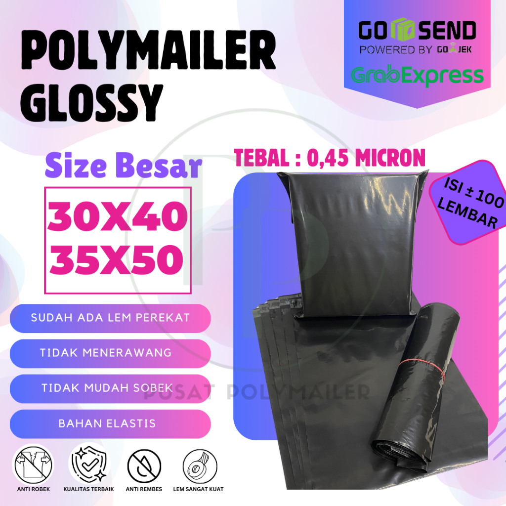 

Polymailer Glossy Premium 100 Lembar – Ukuran Besar 30x40 35x50 – Packing Tebal, Lem Kuat, Waterproof