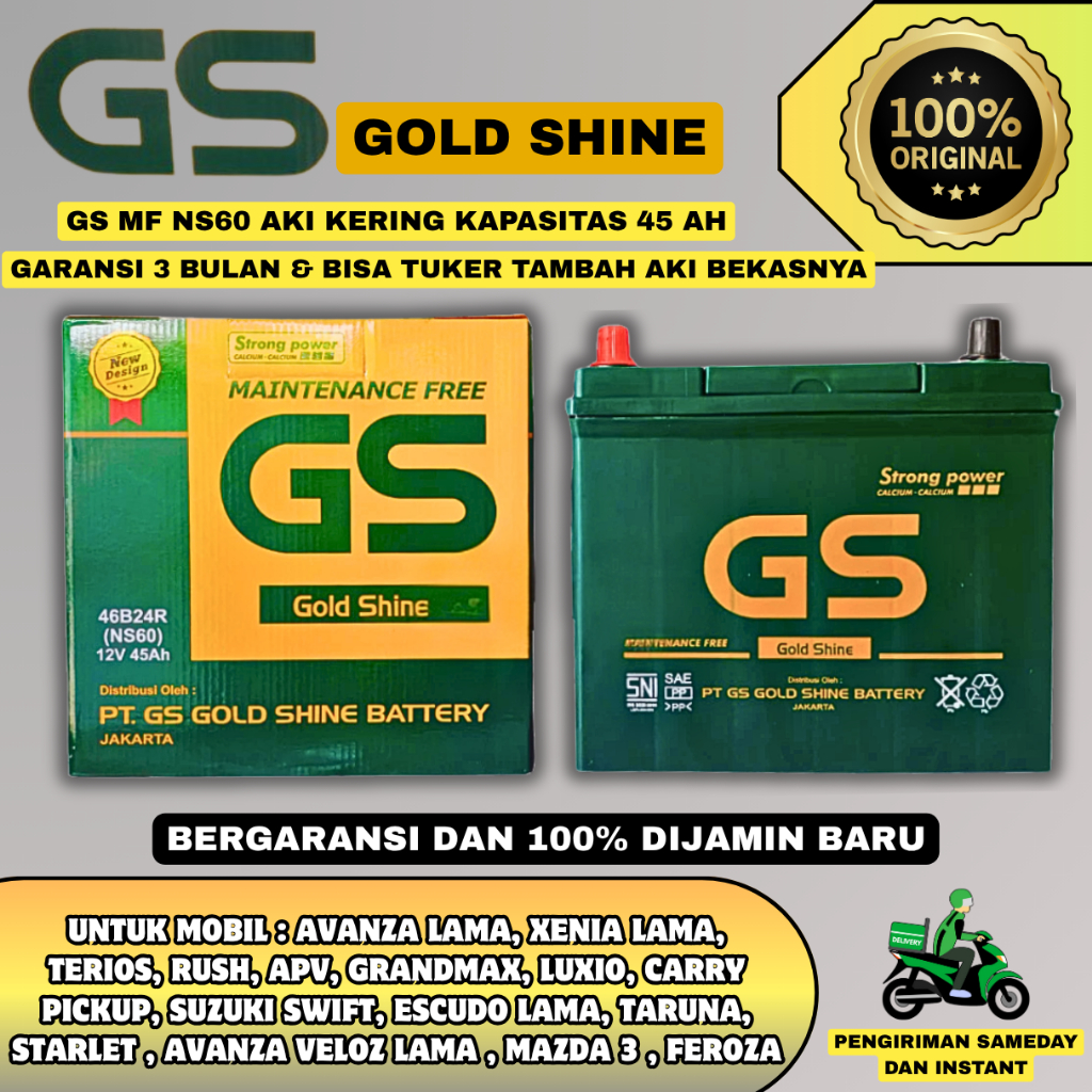 Aki Mobil Suzuki Escudo Lama, APV GS MF NS60 Aki Kering 12V 45AH