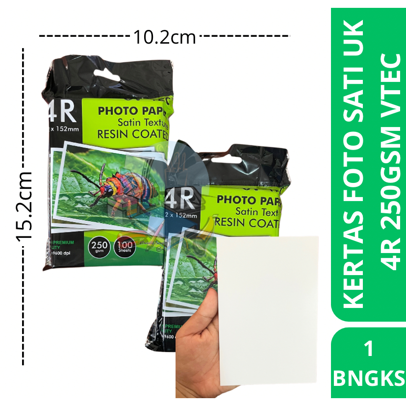 

[1 BUNGKUS] Kertas Foto Satin Resin Coasted Ukuran Kecil 4R 250 Gsm Isi 100 Lembar Vtec