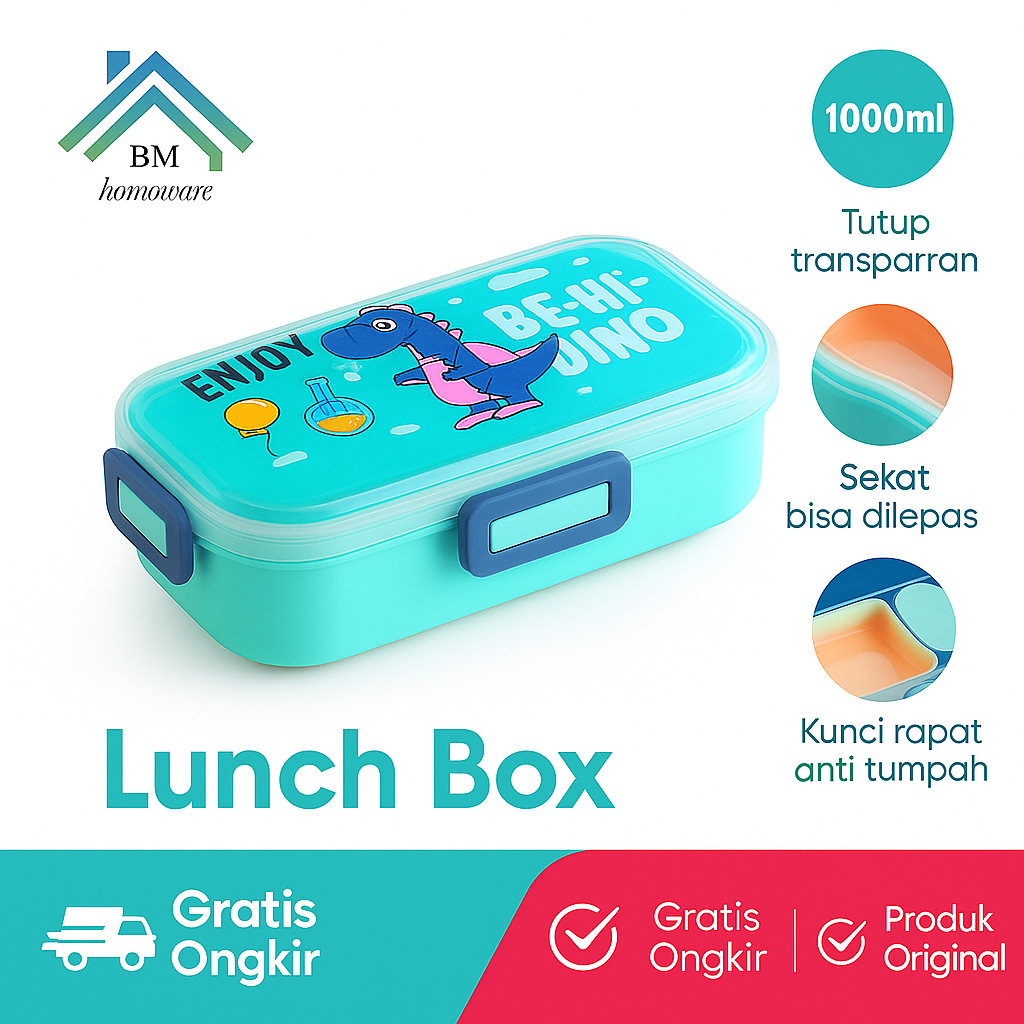 Kotak Makan Karakter Lucu Untuk Anak 700ml / Lunch Box Motif Astronot Unicorn Dino