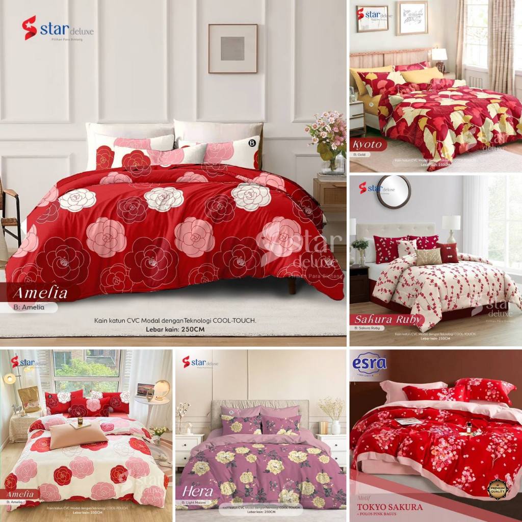 ANEKA BEDSHEET - Sprei Katun Lokal Premium (Star/Esra/Beverly) Motif Bunga Merah untuk Wedding / Iml