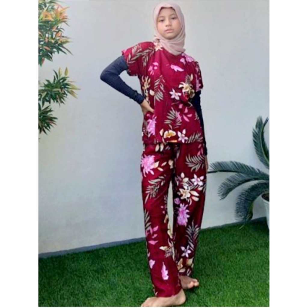 Oneset baju atas bawah celana panjang wanita bahan katun rayon new
