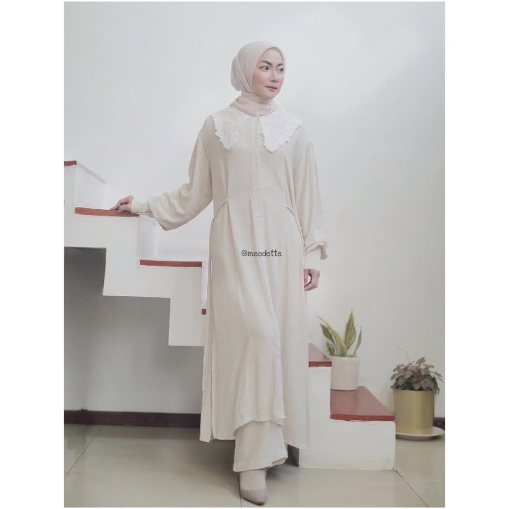 Set Tunik Celana Linen Wanita Premium Oversize Shereen