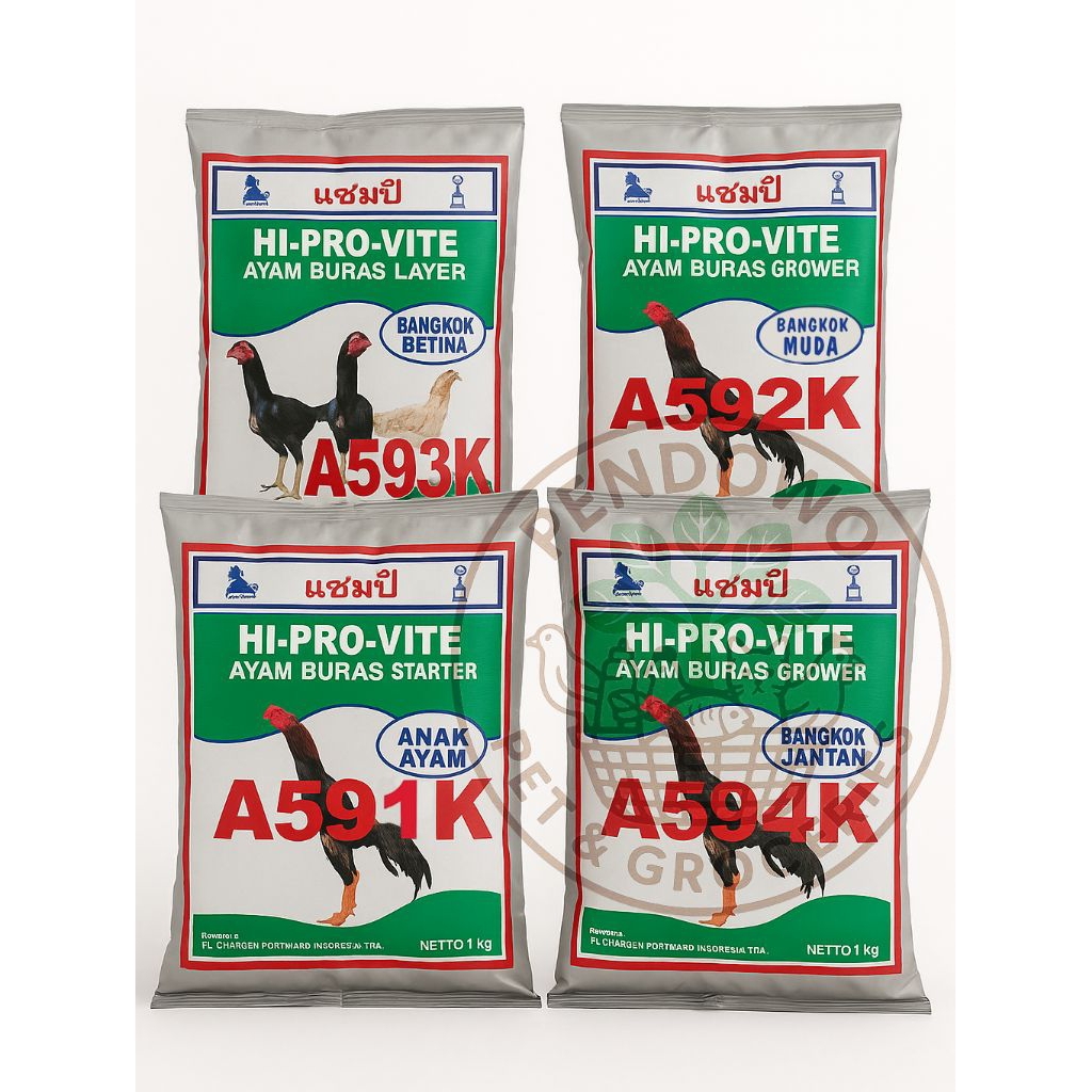 Voer Pur Ayam HI-PRO-VITE Pakan Ayam Bangkok Berkualitas, A591K, A592K, A593K, A594K, CP511 Kemasan 