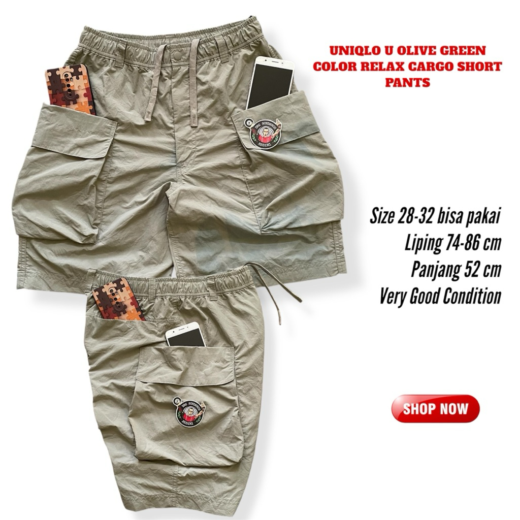 Uniqlo U Olive Green Relax Cargo Short Pants Second Original