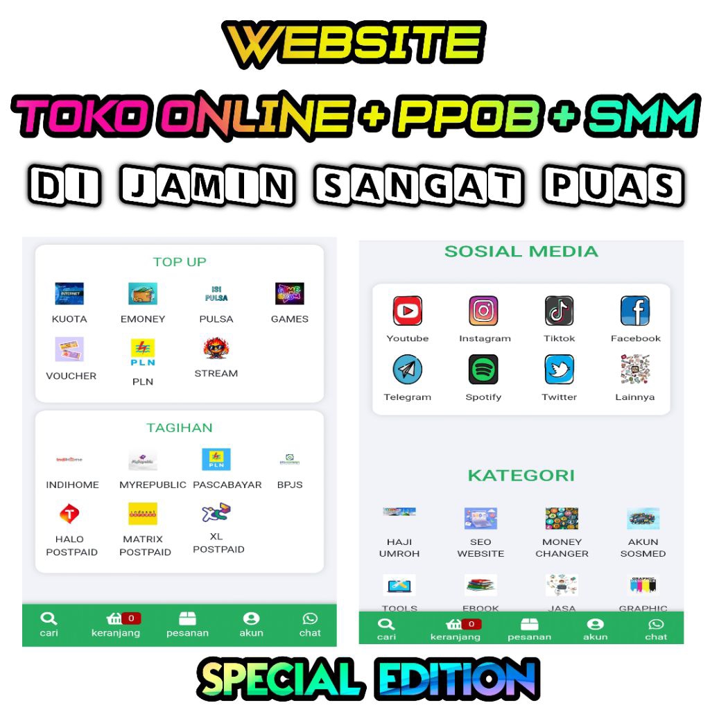 WEBSITE SMM PANEL PPOB TOKO ONLINE MULTI PRODUK TERLENGKAP
